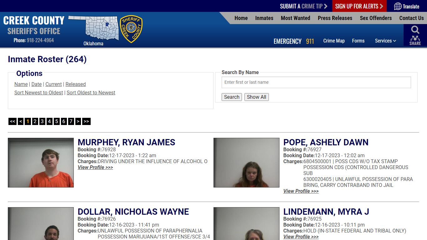 Inmate Roster - Current Inmates Booking Date Descending - Creek County ...